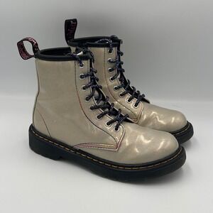Dr Martens Kids 1460 J‎ Boots Grey Glitter Rainbow Stitch Side Zip Size 1